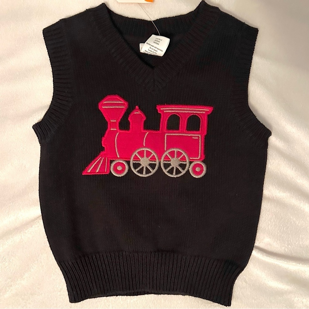 Gymboree Black Sweater Vest w/ Red Train Embroidered Baby Boys 12-18M NWT cotton